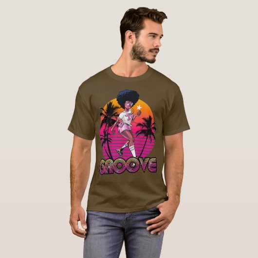 Afro Groove Roller Schaats Retro 80s 70s Disco T-shirt (Voorkant volledig)