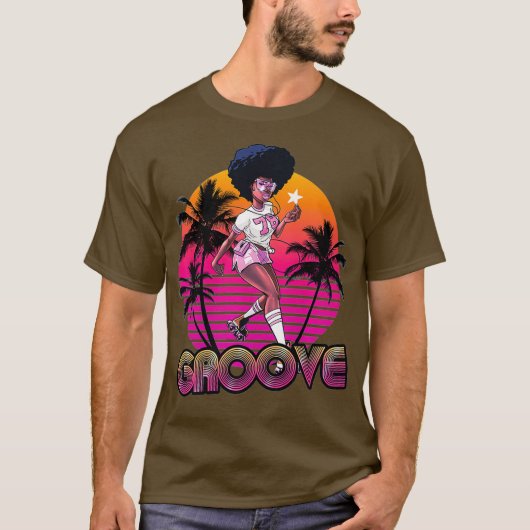 Afro Groove Roller Schaats Retro 80s 70s Disco T-shirt (Voorkant)