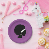 Afro-haar Paarse Papieren Bordje (Feest)