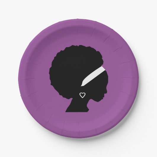 Afro-haar Paarse Papieren Bordje (Voorkant)