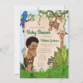 Afro Hair Boy Safari Baby shower Invitation (Devant)