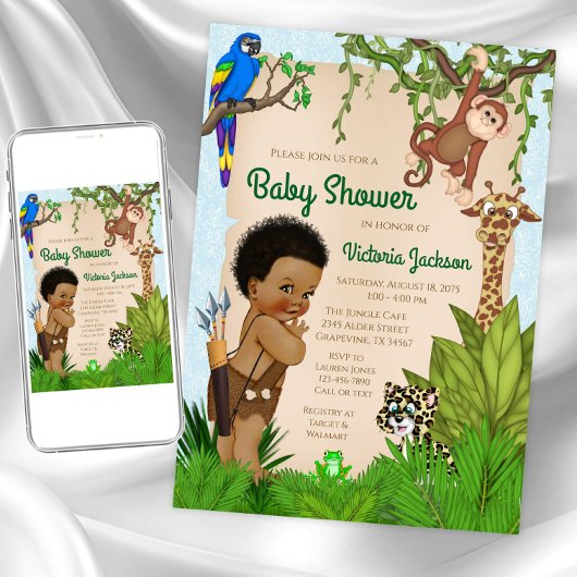 Afro Hair Boy Safari Baby shower Invitation