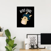 Afro Hare Funny Rabbit met Afro Pun Dark BG Poster (Thuiskantoor)