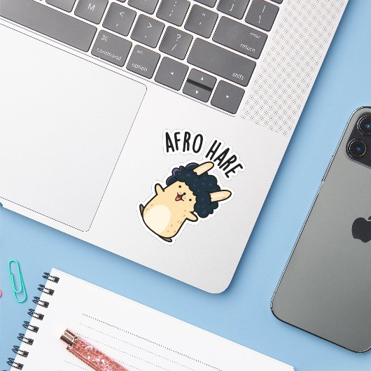 Afro Hare Funny Rabbit met Afro Pun Sticker (Laptop met iPhone)