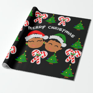 Afro kinder Black Boy and Girl tweins Cadeaupapier
