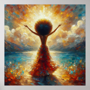 Afro Loftprijzende Goddelijke Schoonheid Olie Schi Poster