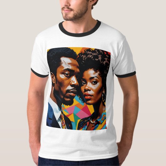 Afro Love Retro Power Couple T-shirt (Voorkant)