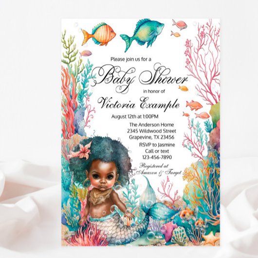 Afro Mermaid Baby shower Kaart