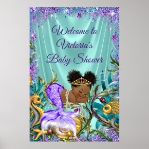 Afro Mermaid Baby shower Welkomstteken Poster