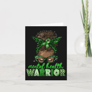 Afro Messy Bun Leopard Green Ribbon Mental Health Kaart