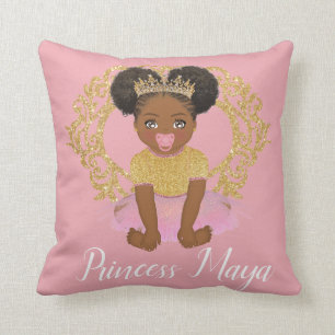 Afro Princess girl met tutu en gouden kroondraad Kussen