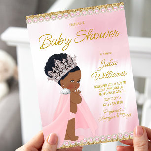 Afro Prinses Roze Goud Baby Shower Kaart