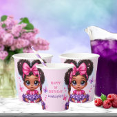 Afro Puff Baby Meisje Roze/Paarse Vlinder Verjaard Papieren Bekers