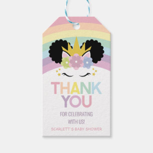 Afro Puff Eenhoorn Regenbogen Baby Shower Favor Cadeaulabel