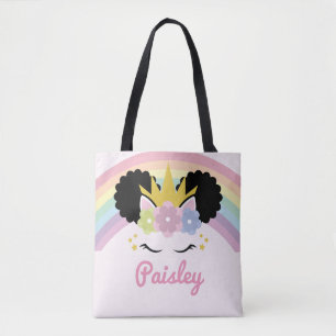 Afro Puff Unicorn Curly Hair Custom Name Draagtas