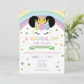 Afro Puff Unicorn et Rainbows Invitation d'anniver (Debout devant)