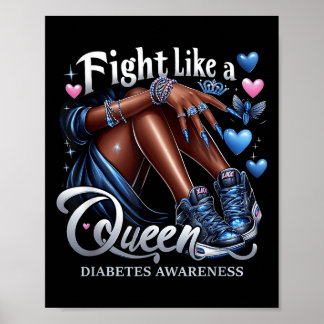 Afro Queen vecht als een koningin Diabetes Awarene Poster