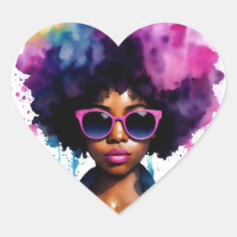 Afro Regenboog Haar Zwart Vrouw Zonnebril Art Hart Sticker