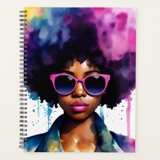 Afro Regenboog Haar Zwart Vrouw Zonnebril Art Planner
