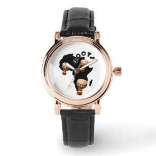 Afro Roots - Perfect Square Black Leather Watch Horloge