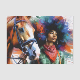 Afro Ruiter Vrouw - Westerne Paardenrijder II Tissuepapier