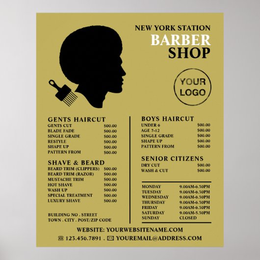 Afro Style, Mannen Barbers Price List Poster (Voorkant)