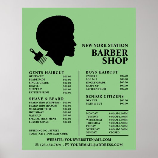 Afro Style, Mannen Barbers Price List Poster (Voorkant)