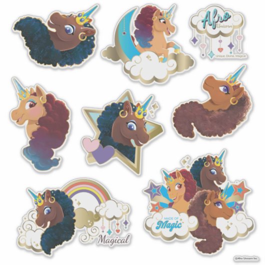 Afro Unicorn Magical Sticker Set (Devant)