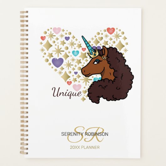 Afro Unicorn | Unique Heart Design Planner (Voorkant)