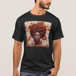 Afro vrouw bloem zwart koningin pluizig melanine o t-shirt