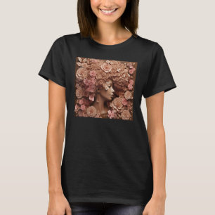 Afro Vrouw Bloemen Zwart Koningin Puff Melanine Ro T-shirt