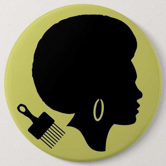 AFRO VROUW MET AFRO PICK RONDE BUTTON 6,0 CM (Voorkant)
