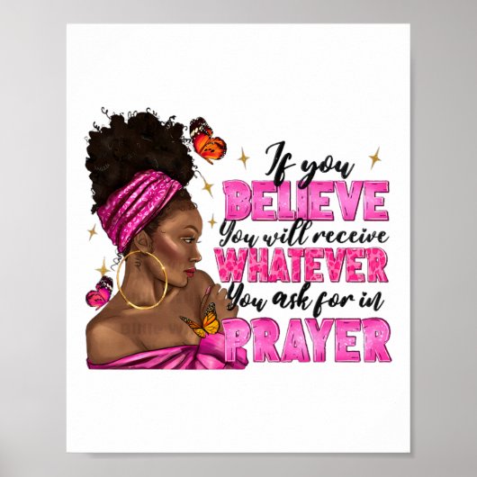 Afro-vrouw Puff Bun en religie Geloof Gebed Juni Poster (Voorkant)