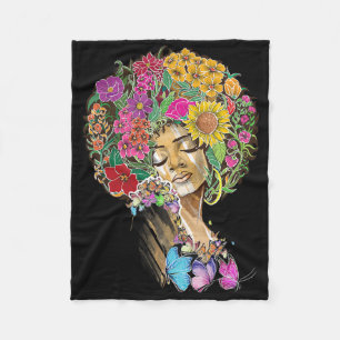 Afro Women Flowers Butterfly Latina African Americ Fleece Deken