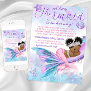 Afro Zeemeermin Lange Afstand Baby Shower per Post Kaart