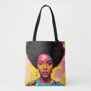 Afro Zwart Vrouw Kleurrijke Pop Art Draagtas