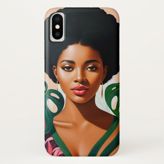 Afro Zwart Vrouw Monstera Deliciosa Botanisch Case-Mate iPhone Case (Achterkant)