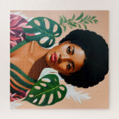 Afro Zwart Vrouw Monstera Deliciosa Botanisch Legpuzzel (Horizontaal)