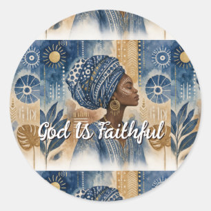 Afroboheemse Adire Stof Esthetiek, Waterverf Ronde Sticker