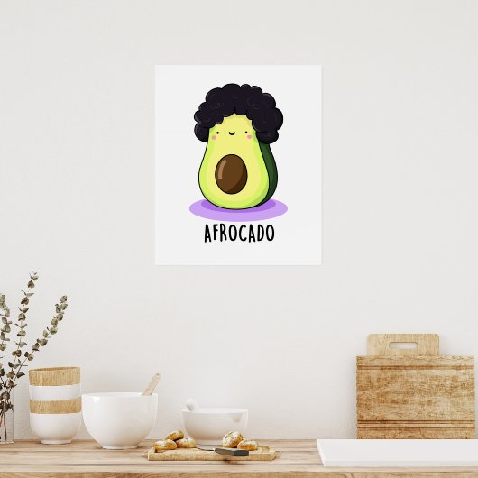 Afrocado Funny Avocado met Afro Pun Poster (Keuken)