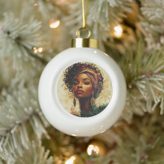 Afrocentric Christmas Queen Keramische Bal Ornament (Boom)