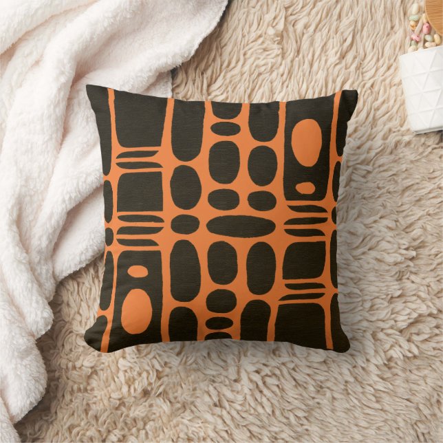 Afrocentric Geometric Brown & Chrome Orange Kussen (Deken)