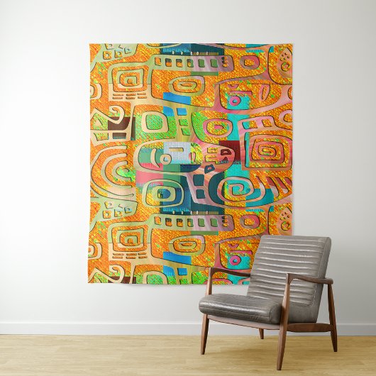 Afrocentric Geometric in Bold Orange & Chrome –  Wandkleed