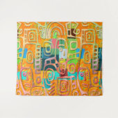 Afrocentric Geometric in Bold Orange & Chrome –  Wandkleed (Voorkant (horizontaal))