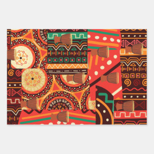 Afrocentric Kente Tribal Pattern Inpakpapier Vel
