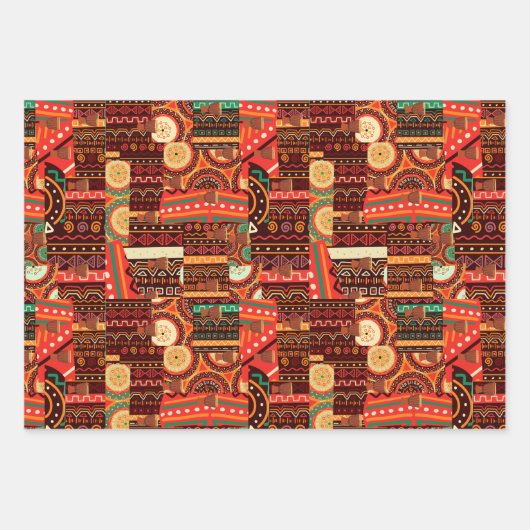 Afrocentric Kente Tribal Pattern Wrapping Paper S (Voorkant)