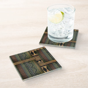 Afrocentric Tribal Motif Pattern Afdrukken Glazen Onderzetter