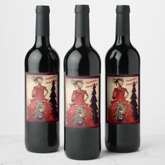 Afrocentrisch persformulier Mannequin-kerstboom Wijn Etiket (Flessen)