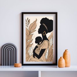 Afrocentrische lijnkunst met aardetinten poster