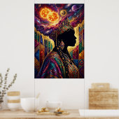 Afrofuturism Queen Cosmic Nebula Wall Art Poster (Cuisine)